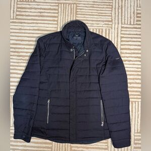 Scotch & Soda Jacket Mens Navy Wool Quilted Puffer Side Zip Collar Coat Size XL